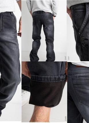 Зимние джинсы, брюки мужские на флисе коттоновые плотные warxdar, турция