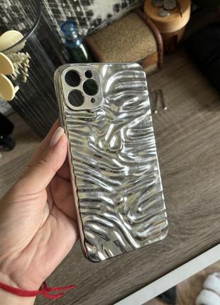 Чехол на iphone 11 pro max жидкое серебро3 фото