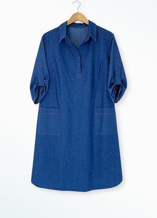 Синее джинсовое платье прямого свободного кроя3 фото