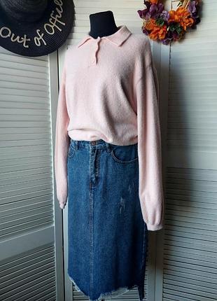 Свитер джемпер-поло розовый пудровый из пушистой пряжи asos design