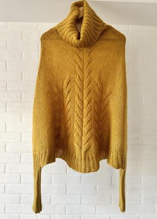Горчичный свитер пончо solar размер л мохер1 фото