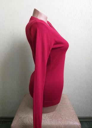 Джемпер. свитер v-образный вырез. пуловер. шерстяной лонгслив. красный, малиновый.3 фото