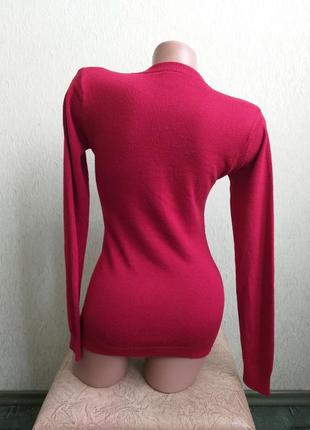 Джемпер. свитер v-образный вырез. пуловер. шерстяной лонгслив. красный, малиновый.4 фото