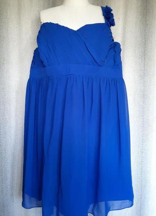 Жіноче ошатне літнє плаття, вечірня сукня, відкриті плечі, сарафан кольору електрик.8 фото