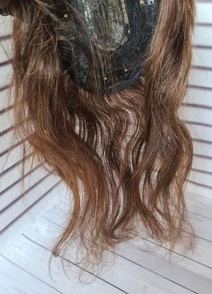 Накладка топер напівпарик-гармата-головка 100% натуральне волосся з імітацією шкіри голови9 фото