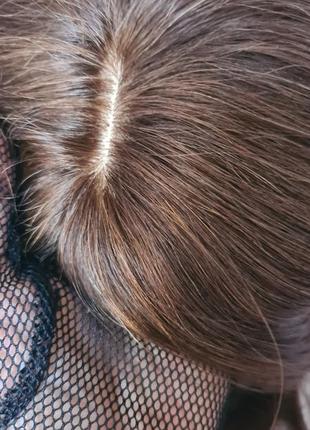 Накладка топер напівпарик-гармата-головка 100% натуральне волосся з імітацією шкіри голови10 фото
