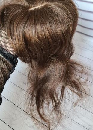 Накладка топер напівпарик-гармата-головка 100% натуральне волосся з імітацією шкіри голови7 фото