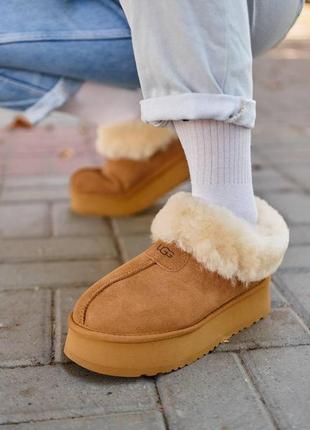 Жіночі милі няшні теплі на хутрі уггі ugg classic ultra mini platform chestnut fur 2023