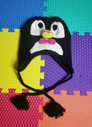 Тепла шапочка на флісі 52-54 рр пінгвін1 фото