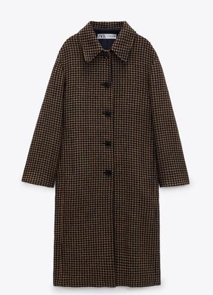 Zara демисезонное пальто в клетку из смесового льна и шерсти5 фото