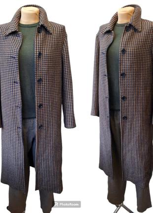 Zara демисезонное пальто в клетку из смесового льна и шерсти6 фото