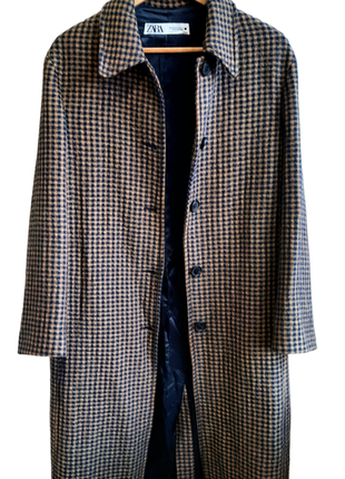 Zara демісезонне пальто в карту зі змішаного льону та вовни8 фото