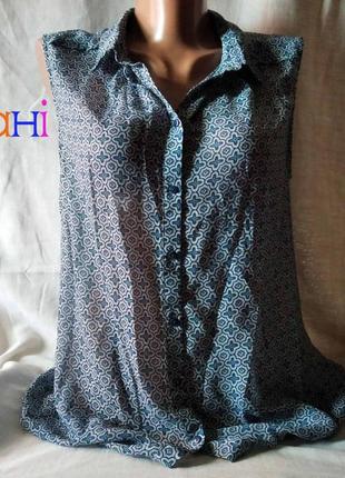 Легка сіро-блакитна сорочка ,б\рукава в дрібний принт  блуза оверсайз2 фото
