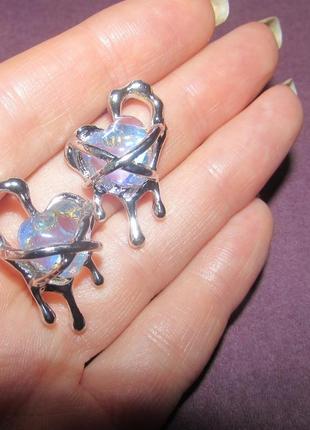 Сережки серця в краплях з кристалами, нові! арт. 52501 фото