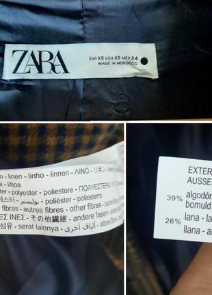 Zara демісезонне пальто в карту зі змішаного льону та вовни10 фото