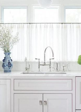 Готова коротка пошита штора тюль в стилі прованс, гардини в кухню 290х60см колір білий4 фото