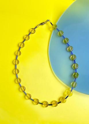Чокер ales_39lr желто-голубой из стеклянных бусин. ожерелье украинского под вышиванку