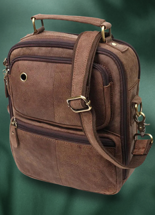 Чоловіча коричнева шкіряна сумка через плече vintage