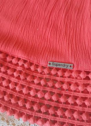 Коралловая майка свободного кроя с кружевом superdry