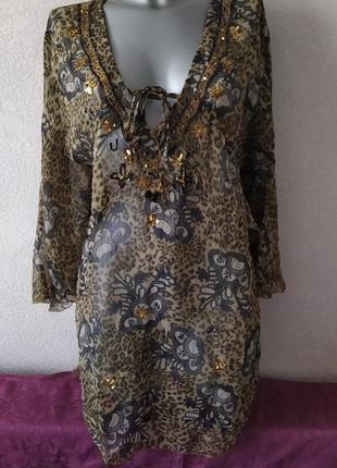 14/46-48/m-l англия! бежевая пляжная туника платье парео, пейсли,новая