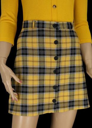 Брендовая юбка мини "new look" желтая в клетку на пуговицах. размер uk12/eur40.