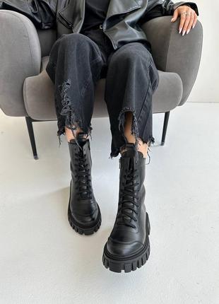 Ботинки женские в стиле берцы, кожаные, деми, натуральная кожа, на байке, черные6 фото