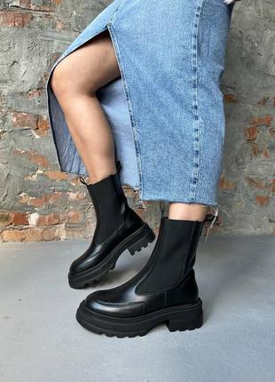 Чеслі черевики жіночі шкіряні натуральна шкіра, на байці, демісезонні, чорні6 фото
