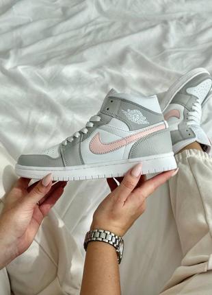 Nike jordan mid light grey shell pink2 фото