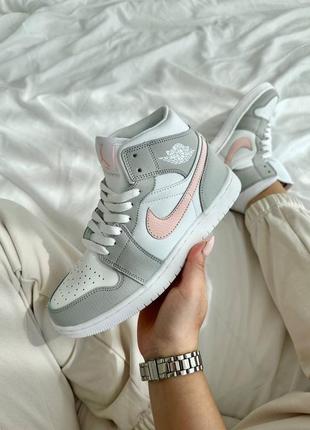 Nike jordan mid light grey shell pink7 фото