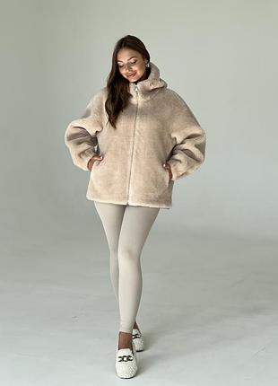 Натуральна овчина супер шубка з капюшоном