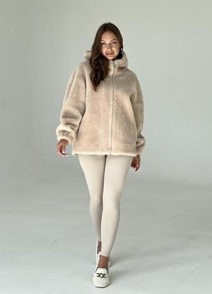 Натуральна овчина супер шубка з капюшоном