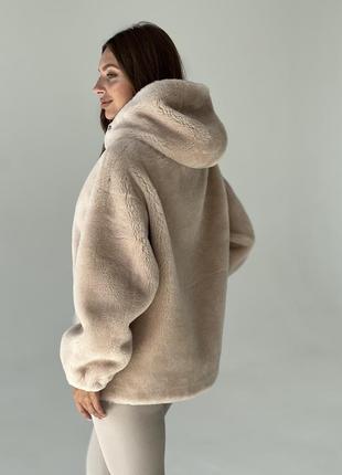 Натуральна овчина супер шубка з капюшоном