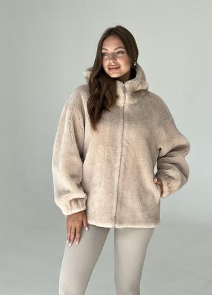 Натуральна овчина супер шубка з капюшоном