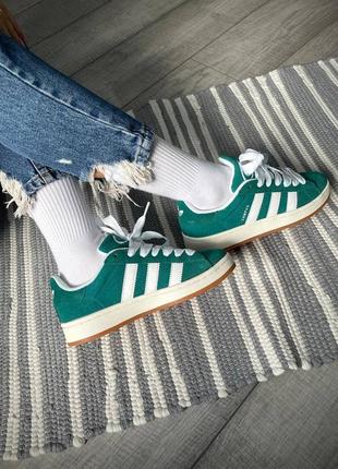 Женские кроссовки adidas campus 00s dark green cloud white