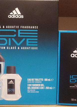 Набір adidas ice dive туалетна вода 100ml. + гель для душу.
оригінал, привезено з німеччини