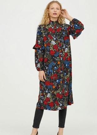Шикарное платье h&amp;m в цветы, с оборками.