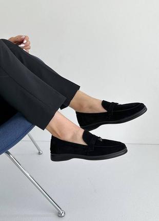 Лоферы туфли женские замшевые, натуральная замша, черные4 фото