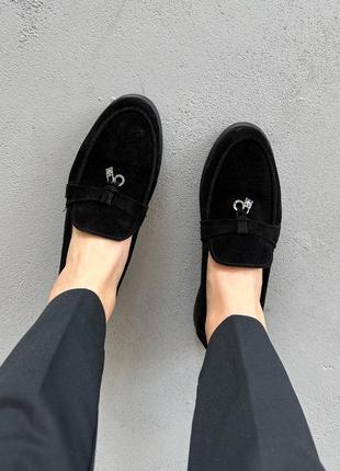Лоферы туфли женские замшевые, натуральная замша, черные2 фото