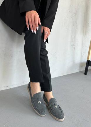 Лофери туфлі жіночі замшеві, натуральна замша, сірі5 фото