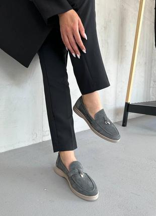 Лофери туфлі жіночі замшеві, натуральна замша, сірі6 фото