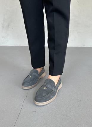 Лофери туфлі жіночі замшеві, натуральна замша, сірі7 фото