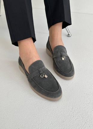 Лофери туфлі жіночі замшеві, натуральна замша, сірі3 фото