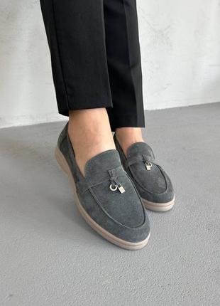 Лофери туфлі жіночі замшеві, натуральна замша, сірі2 фото