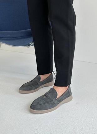 Лофери туфлі жіночі замшеві, натуральна замша, сірі8 фото
