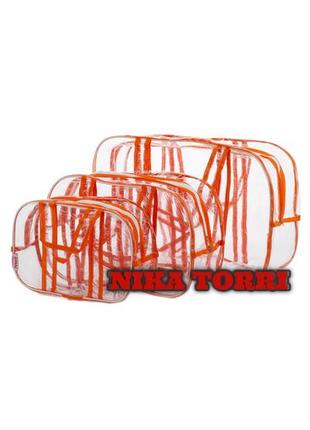 Набор из 3 прозрачных сумок m, l, xl с прозрачными ручками оранжевый