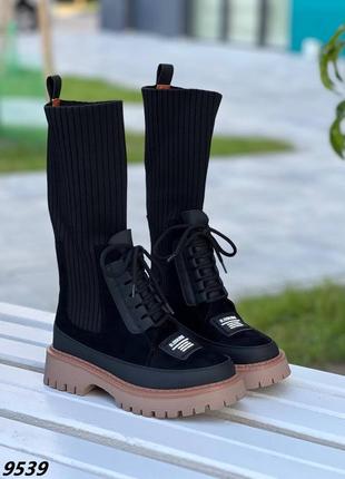 Черные высокие ботинки - сапоги - чулки еврозима внутри набивной мех2 фото