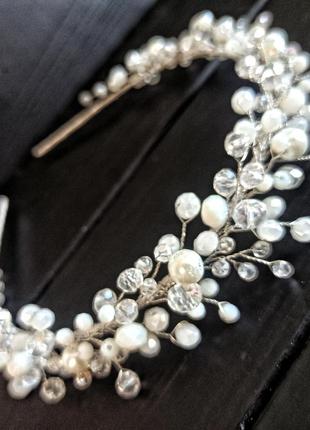 Объемный белый ободок, обруч для волос