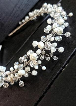 Объемный белый ободок, обруч для волос