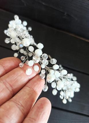 Объемный белый ободок, обруч для волос