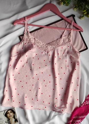 Майка атласная с кружевом для дома и сна на тонких бретельках пижама